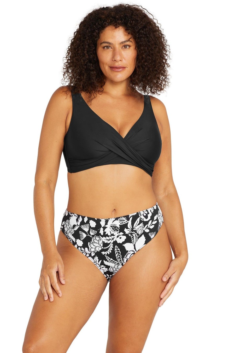 Women Artesands Bottoms | Cantata Forte Black Monet Curve Fit Mid Rise Swim Pant