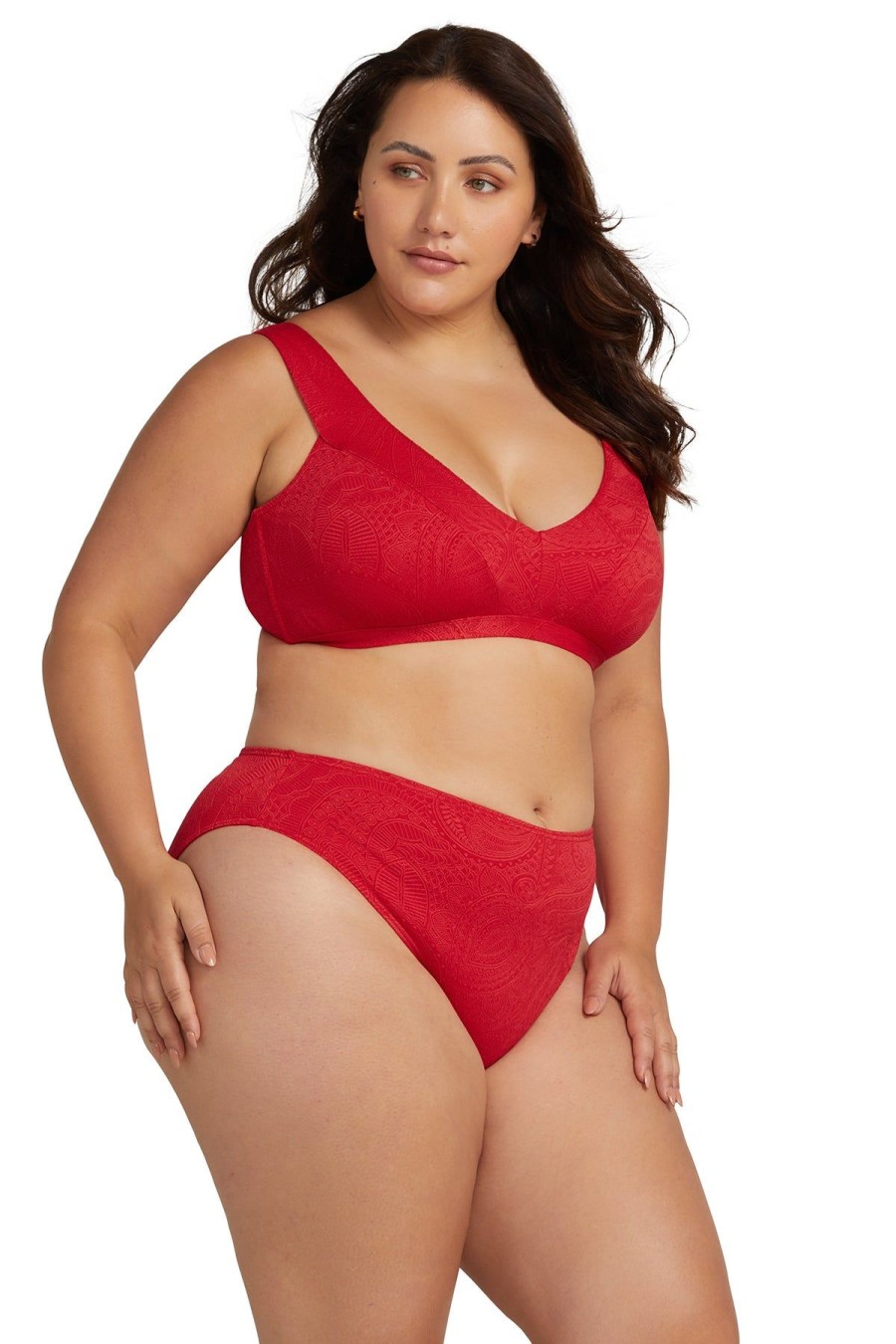 Women Artesands Bottoms | Red La Traviata Monet Mid Rise Swim Pant