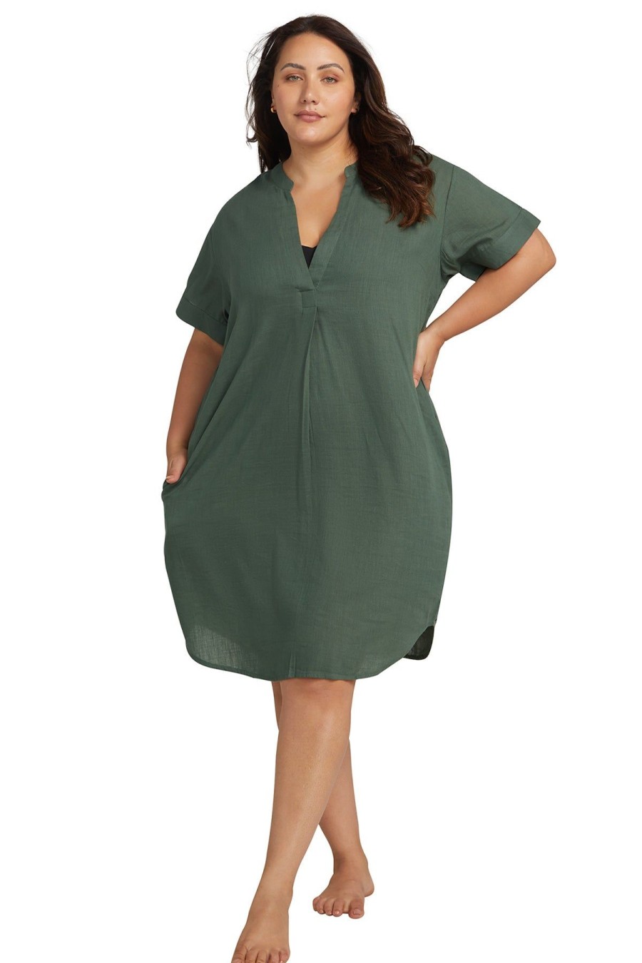 Women Artesands Shirt Dresses | Green Amadeus Beach Dress