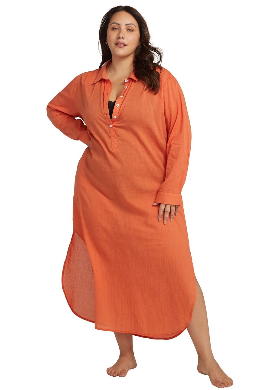 Women Artesands Shirt Dresses | Orange Monteverdi Beach Maxi Dress