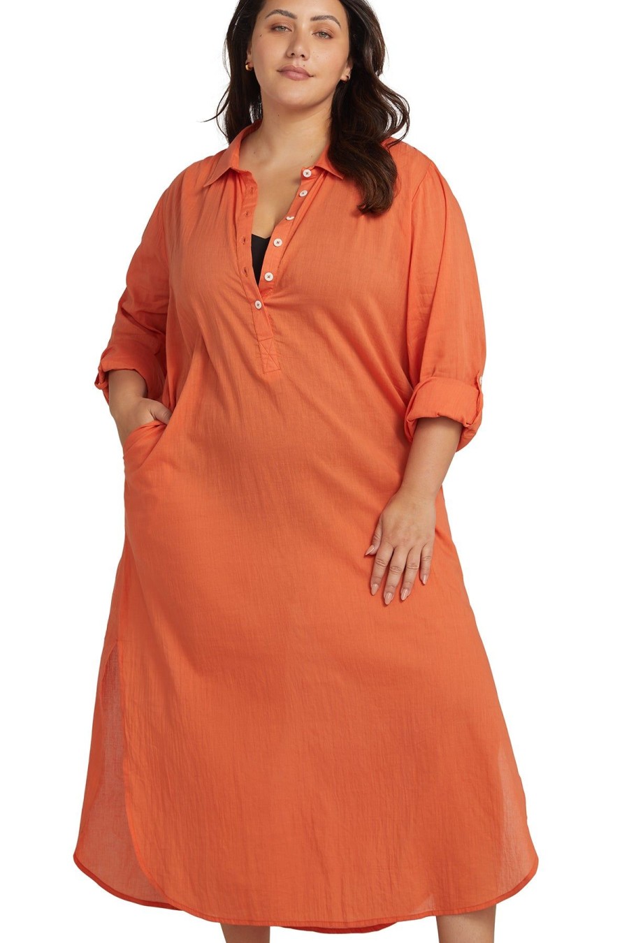 Women Artesands Shirt Dresses | Orange Monteverdi Beach Maxi Dress